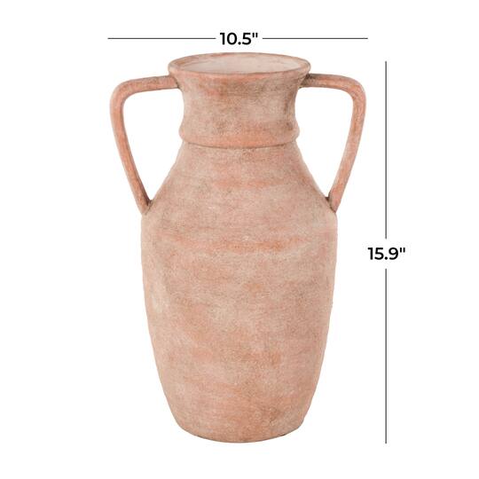 16" Pink Ceramic Antique Style Decorative Vase with Handles